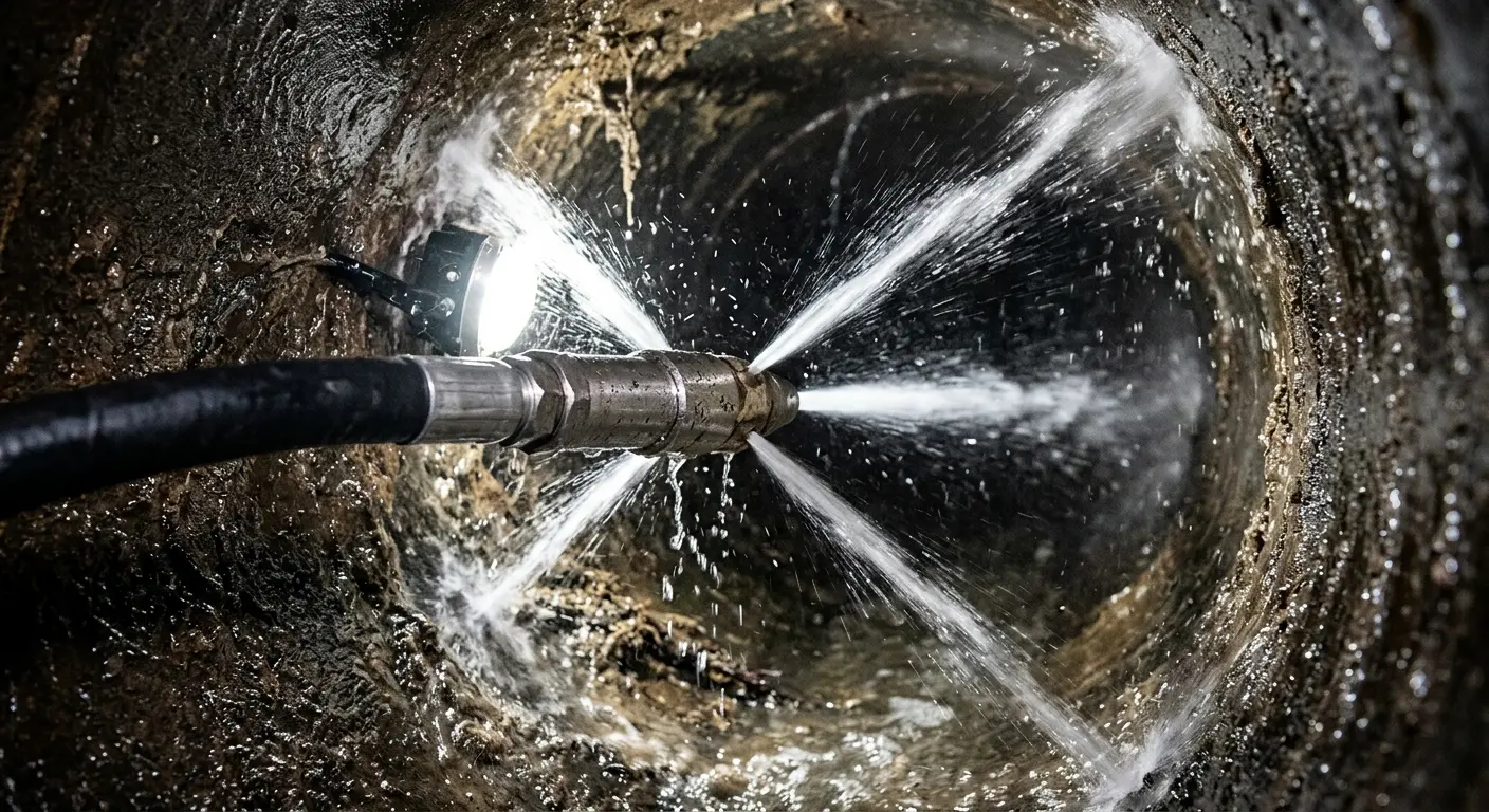 High-pressure hydro jetting nozzle cleaning sewer pipe for Storm Drain Cleaning in New Windsor